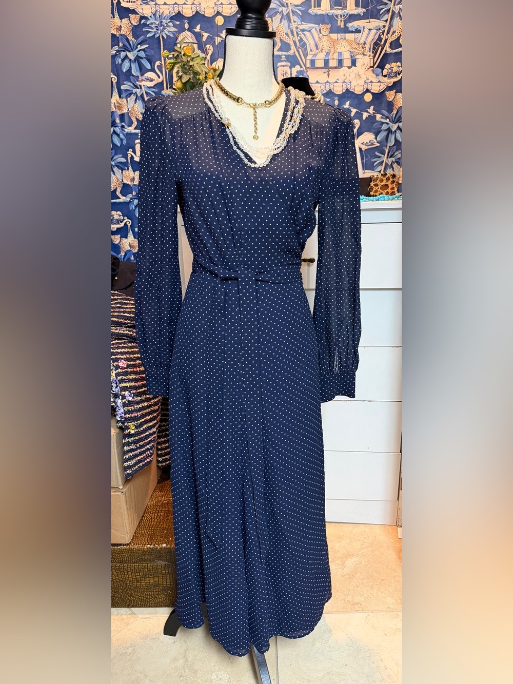 Reformation Wrap Dress Navy w polka dots Size M - Picture 3 of 11